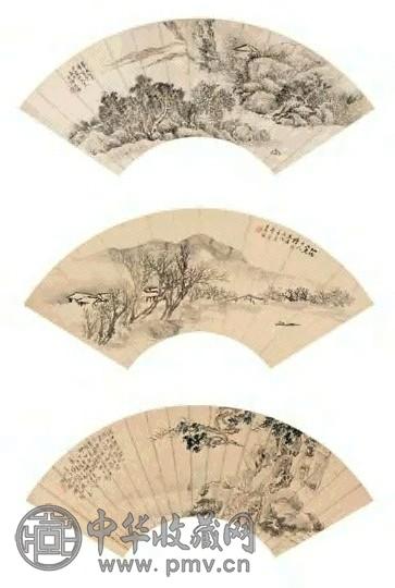 朱梦庐 山水 人物(3件) 扇面