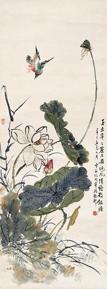 袁培基 绿荷玉立图 立轴 设色纸本