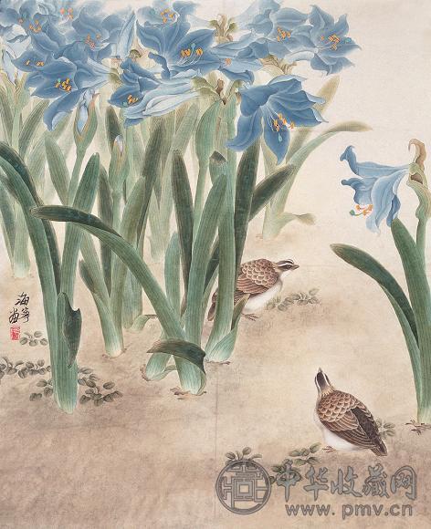 任海宁 花下小憩 镜心 设色纸本