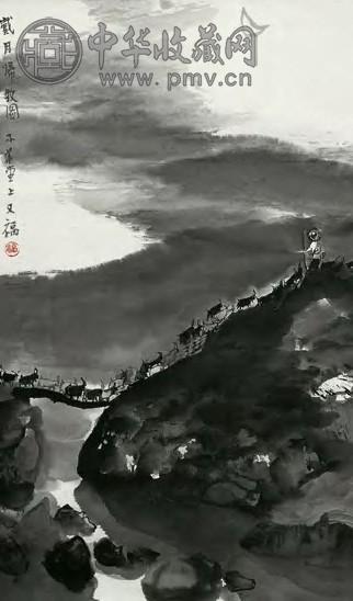 贾又福 戴月归牧 立轴 设色纸本