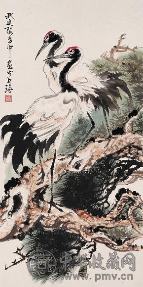 陈世中 双鹤 镜心 设色纸本