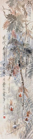 虚谷 1893年作 花鸟 立轴 设色纸本