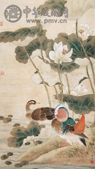 陈之佛 荷花鸳鸯图 轴 纸本设色