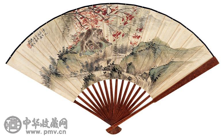 程璋 1919年作 母子情 成扇 设色纸本