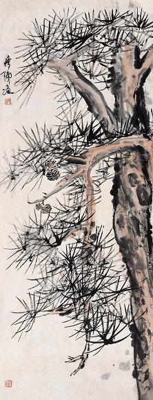 钱瘦铁 松 立轴 设色纸本