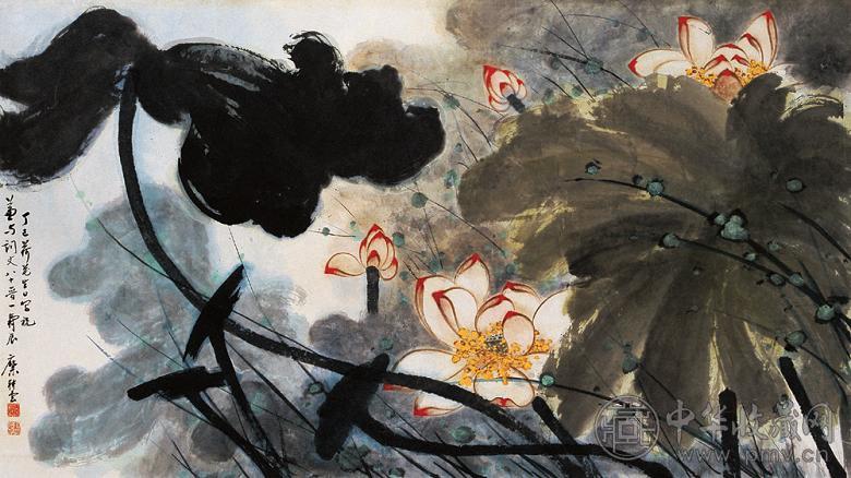 糜耕云 1977年作 荷花 单片 设色纸本