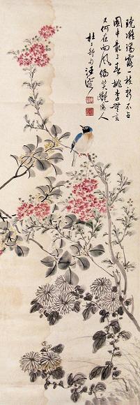 汪溶 花鸟 立轴 设色纸本