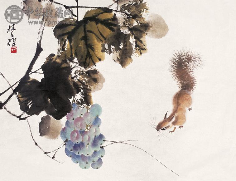方楚雄 松鼠葡萄 镜心 设色纸本