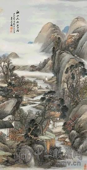 近现代 吴石仙 秋山行旅 轴