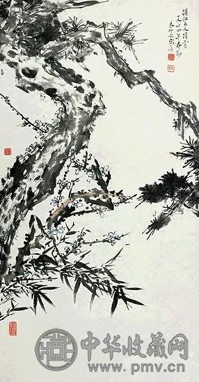 近现代 秦仲文 三友图 镜心