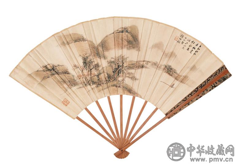 杨伯润 刘庭澋 秋水垂钓 成扇 设色纸本