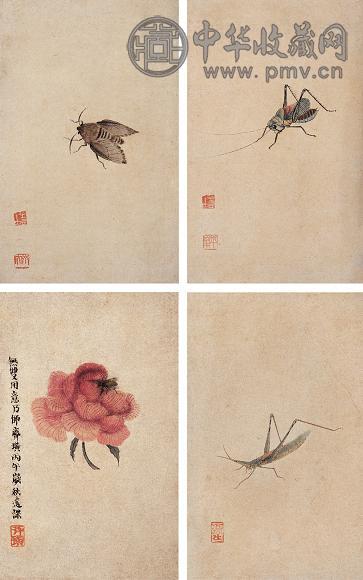 齐白石 工笔草虫 册页(12开选4) 设色纸本