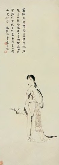 张大千 近现代 白描仕女图 屏