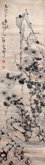 郑板桥 菊花石头 立轴 水墨纸本