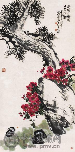 曹简楼 1992年作 山花烂漫 立轴 设色纸本