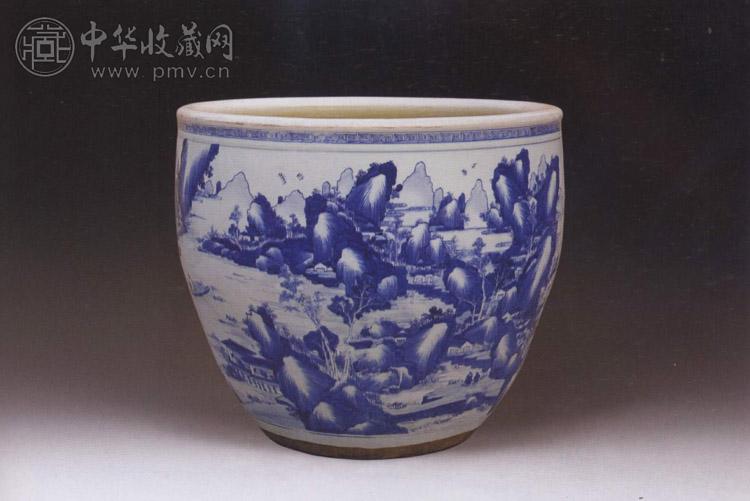 清康熙 青花山水大缸