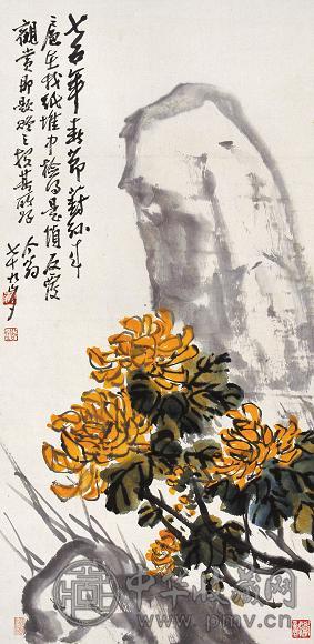 王个簃 1975年作 花卉 立轴 设色纸本