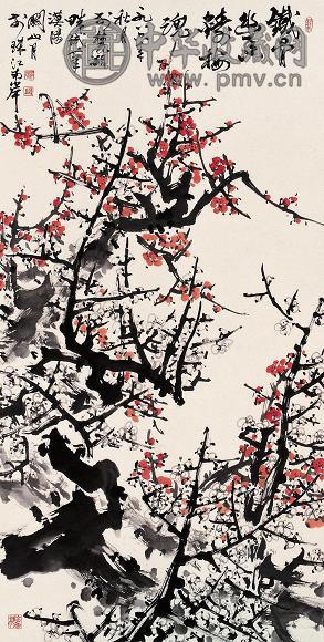 关山月 1986年作 红梅 镜心 设色纸本