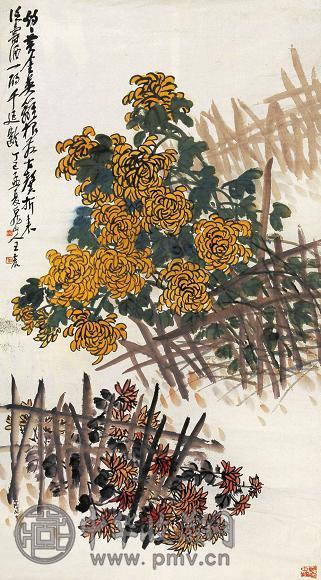 王震 1917年作 寿洒千年 单片 设色纸本