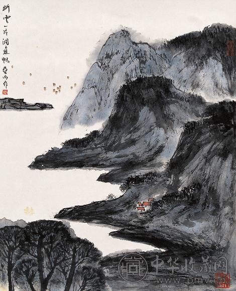 亚明 洞庭帆影 镜心 设色纸本