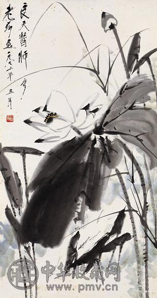 唐云 1972年作 墨荷 镜心 设色纸本