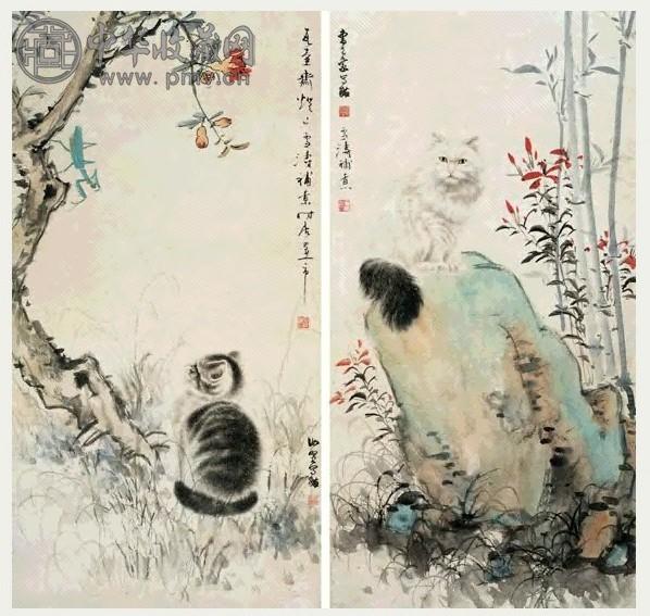 现代 曹克家 猫趣图 轴(2件)