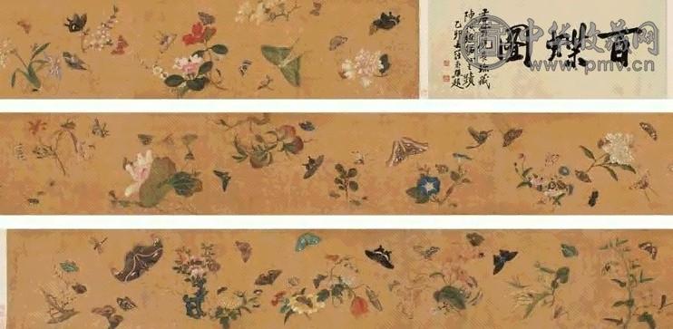 陈洪绶 仿易元吉百蝶图卷 手卷 设色绢本