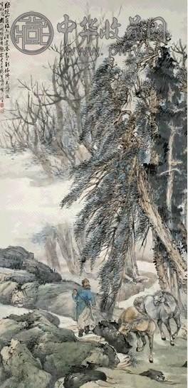 程璋 1929年 蹓马图 立轴 设色纸本