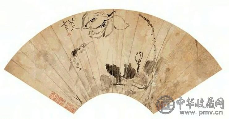 八大山人 花鸟扇片 镜心 设色纸本