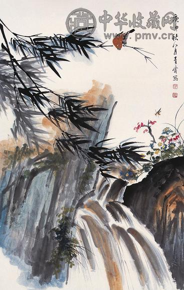 吴青霞 1980年作 花鸟 立轴 设色纸本