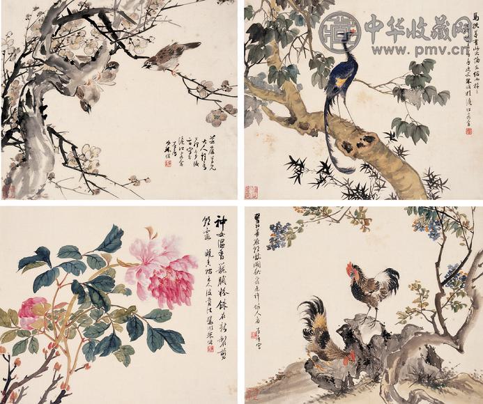 朱梦庐 花鸟 册页(10开选4) 设色纸本