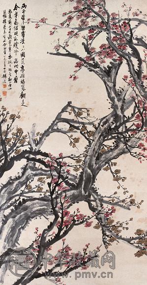 杨逸 1917年作 梅花 立轴 设色纸本