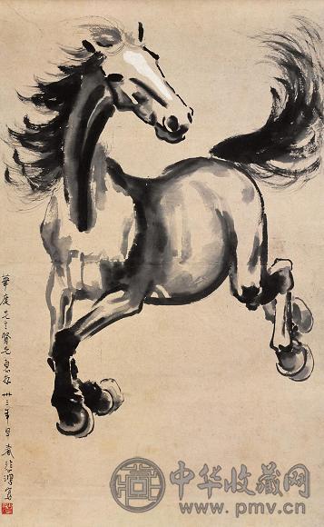 八3104【中古品】 徐悲鴻　奔馬圖 複製画　昭和六十三年十二月二十日発行 八3104【中古品】 小高い 徐悲鴻 奔馬圖 複製画 昭和六十三年十