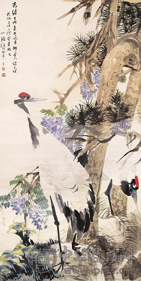 任伯年 仙鹤长春图 立轴 设色纸本