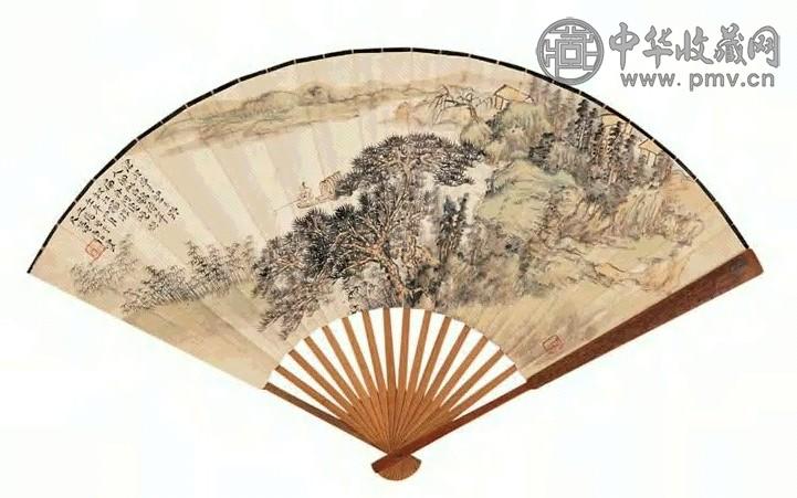 唐云 壬午(1942)、辛未(1991) 秋江独游 桃花飞燕 扇面 设色纸本
