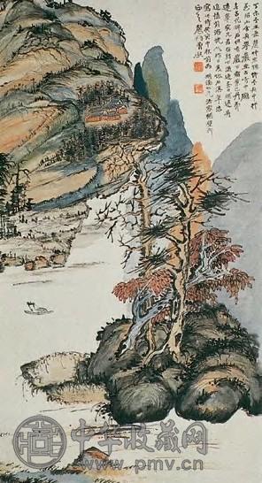 曾熙 1923年作 仿石溪笔法秋林古刹 立轴 纸本