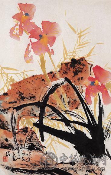 韩天衡 花卉 立轴 设色纸本