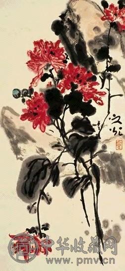 近现代 谢之光 菊花 轴