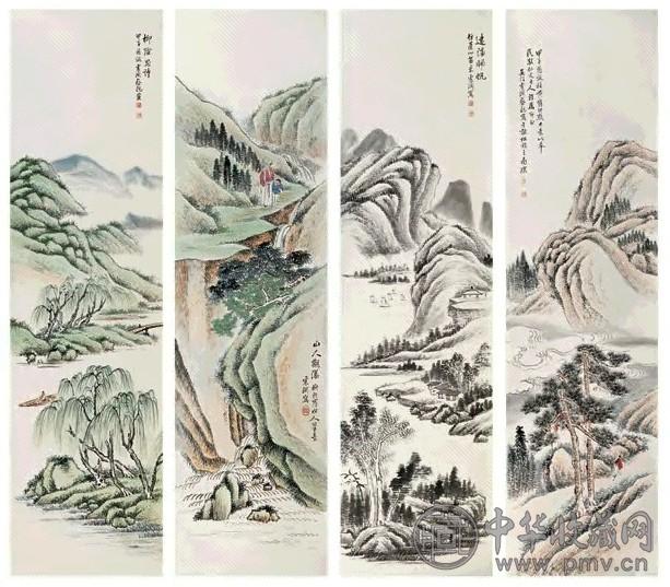蔡铣 山水 四屏 设色纸本