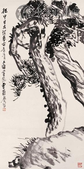 曹简楼 松石 镜心 水墨纸本