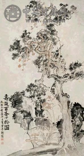 李鱓 1744年 寿谖百有十龄图 立轴 设色纸本