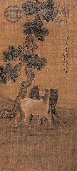 杨晋 双骏 立轴