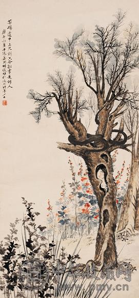 胡若思 1990年作 芒砀道上 立轴 设色纸本