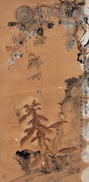 陆抑非 等 花卉 立轴 设色纸本