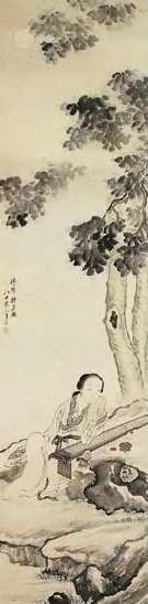 王素 清 停琴侍月图 轴