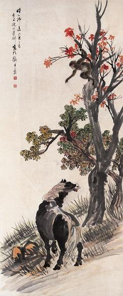 倪墨畊 1915年作 马上封侯 立轴 设色纸本