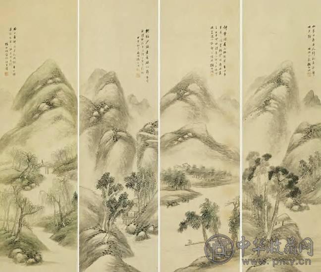 杨伯润 清 山水 四屏