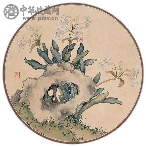 居廉 兰石图 镜心 设色绢本