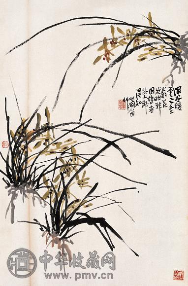 曹简楼 兰花 立轴 设色纸本