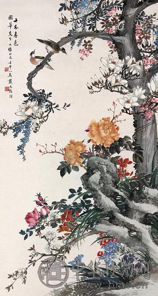 戴元俊 1942年作 十分春色 立轴 设色纸本